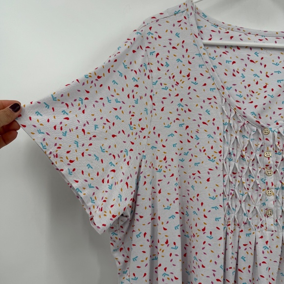 Kim Rogers Top Women 3X White Short Sleeve Peplum Sprinkle Multicolor Stretch - Picture 2 of 10